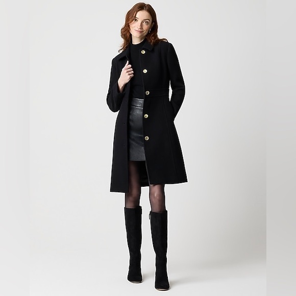 NWT J. Crew Factory Wool-Blend Lady Day Black Coat w/ Gold Buttons, Sizes M & L - Picture 1 of 14